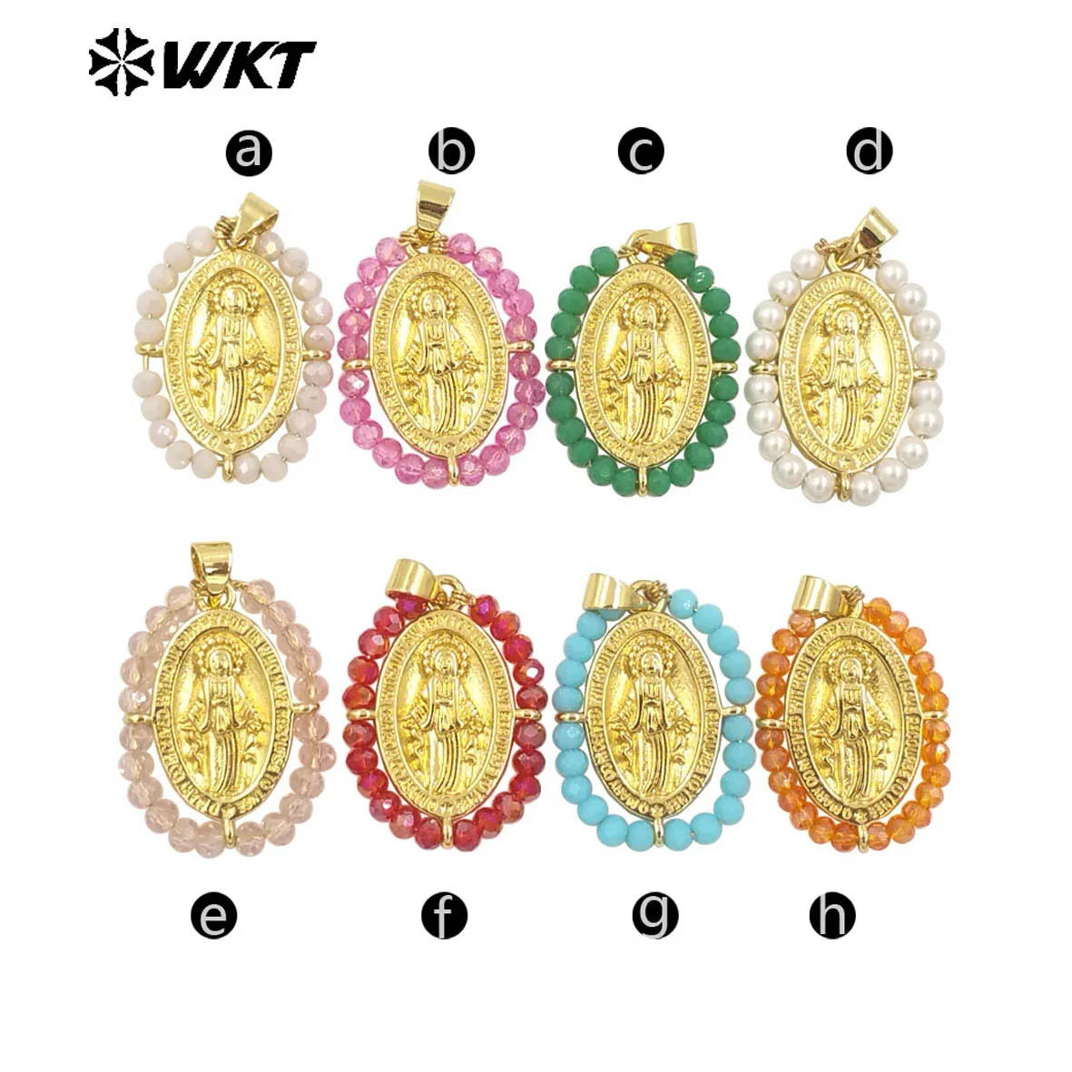 WT-MN985 WKT New Hot Design Christian Metal Carved With Colorful Crystal Beads Wire Wrapped Religious Necklace