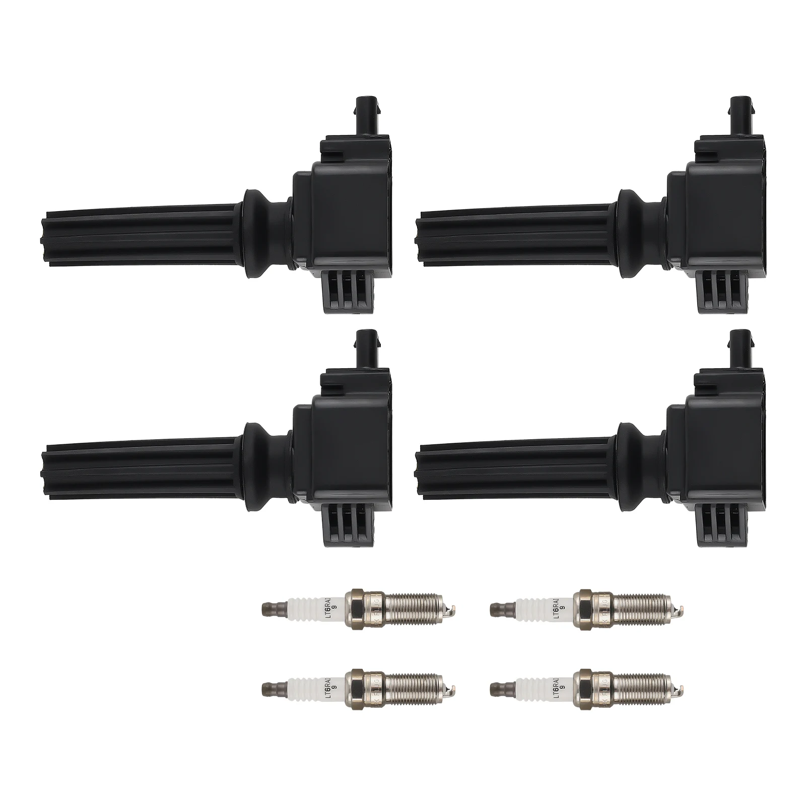 

4X Ignition Coils + 4X Spark Plugs Set For Jaguar Land Rover Lincoln Ford UF670