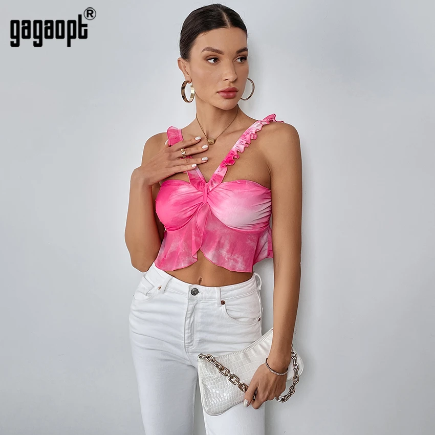 Gagaopt Painting Print Sexy Tank Top for Women Ribbed Knit Streetwear Aesthetic Clothing Female Crop Top