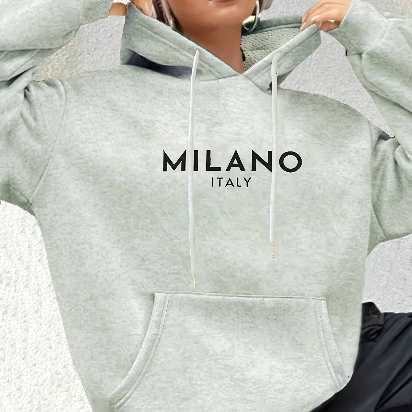 Milano Print Kangaroo Pocket Women\'s Hoodie Casual Long Sleeve Drawstring Hoodies Sweatshirt  Women\'s Clothing