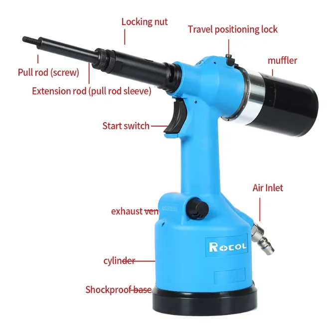 Fully Automatic Pneumatic Insert Nut Gun, Extended Pole Air Tools Set, M4-M8 Rivet Nut Tool for Industrial & Automotive Use
