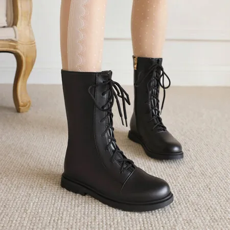 Oversize Large size Big size Autumn and winter boots  Round toe  Lace-up  boots female women shoes