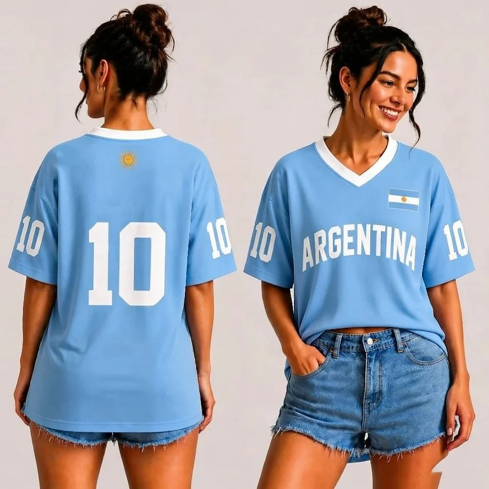 2026 Argentina Printed Soccer Tee, Breathable Summer Streetwear Unisex Short Sleeve Sports Top