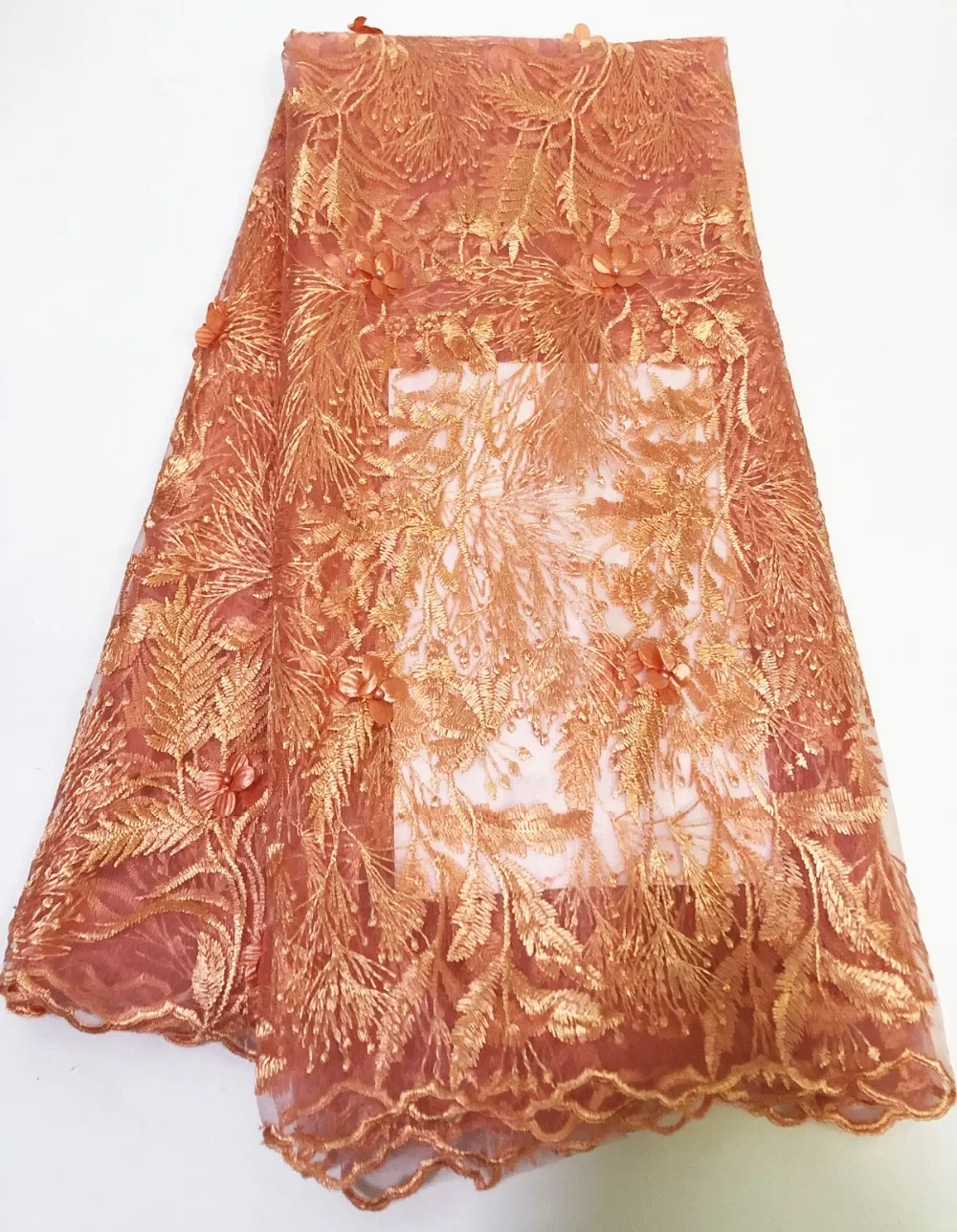 

2021 Latest Pink 3D Flowers Tulle Lace Fabric With Beads And Stones High Quality Fashion French African Mesh lace Fabric RZ012