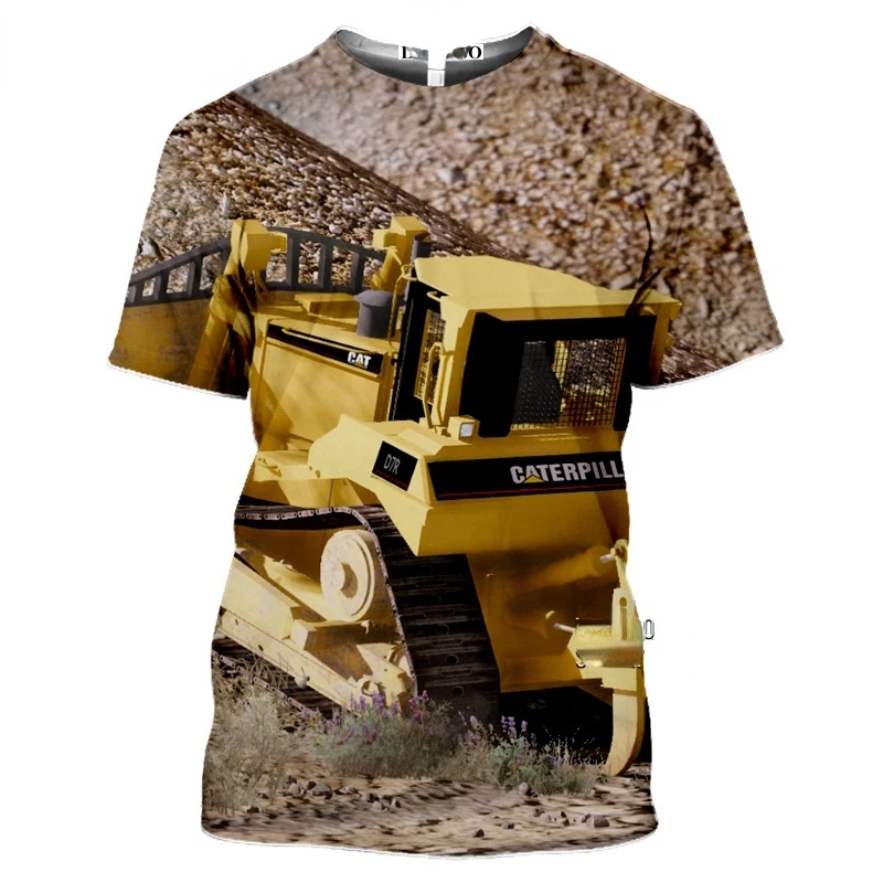 New Summer Men\'s T-shirt Excavator Tractor 3D Printed T-shirt Hip Hop Trend Casual Loose Harajuku O Collar Quick Dry Quality Top