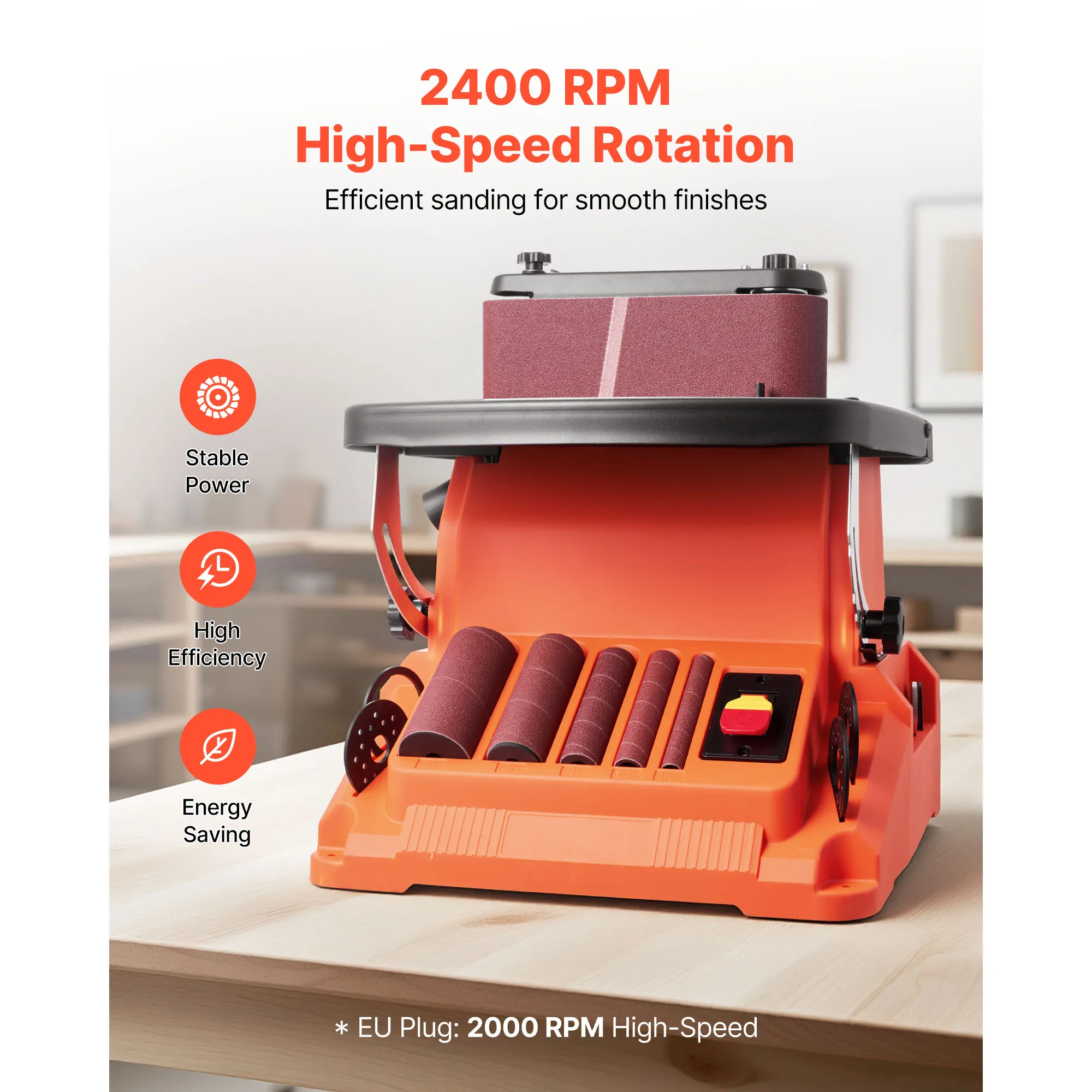 Oscillating Belt and Spindle Sander, 2400RPM Benchtop Spindle Sander with 5/8