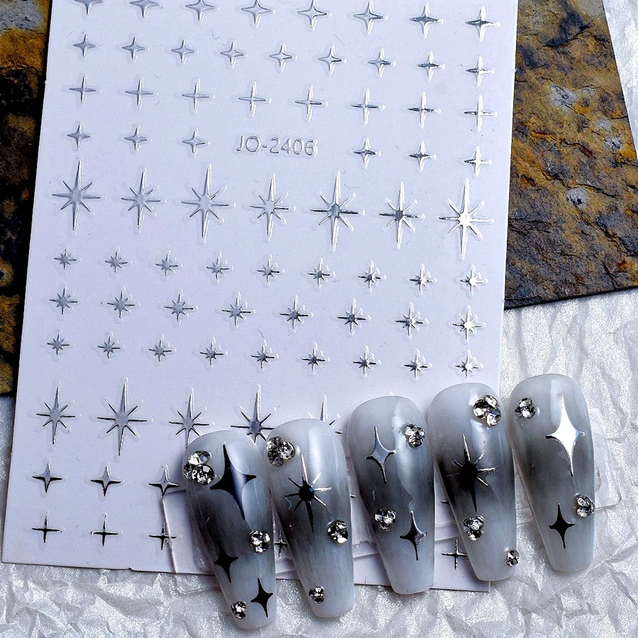 Self-adhesive Silver Star Awn 3D Nail Art Stickers Love Heart Starlight Decals For Nails Decoration Manicure Supplies Materials