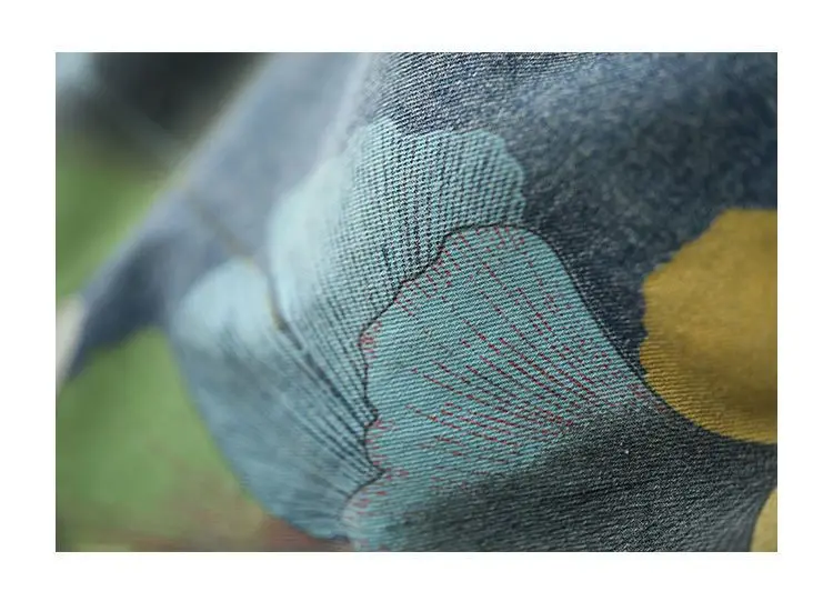 Ethnic Style Painted Denim Shorts for Women Fashionable Wide-leg Versatile Slim and Elastic Waist Five-point Pants