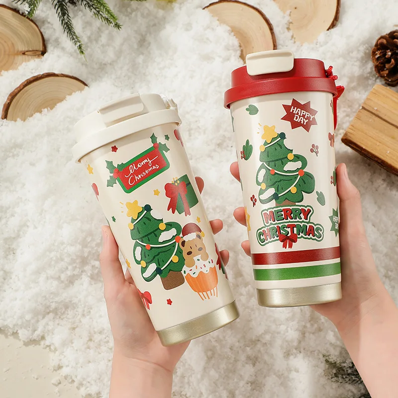 Hot 500ML Christmas 316 Stainless Steel Coffee Cup Double Drink Insulated Cup Female Water Cup Christmas Small Gift