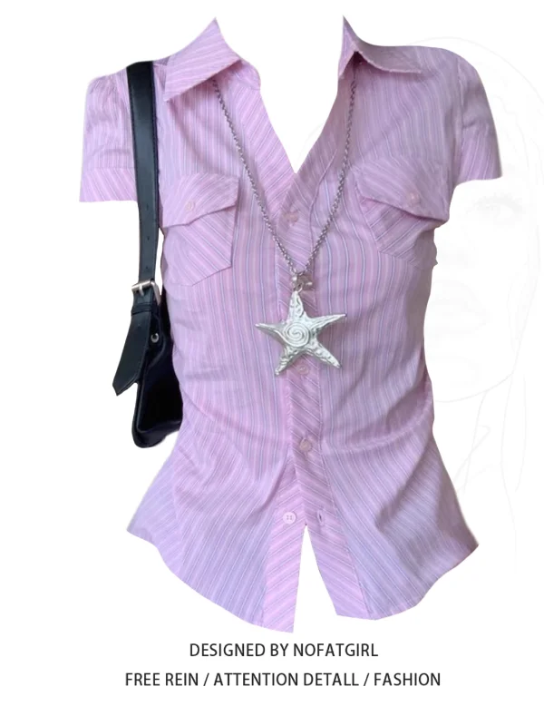 

plus Size Women's Korean Sle Striped irt ort Sve Slim Fit oulder Line Design Casual Versatile Faionable Top