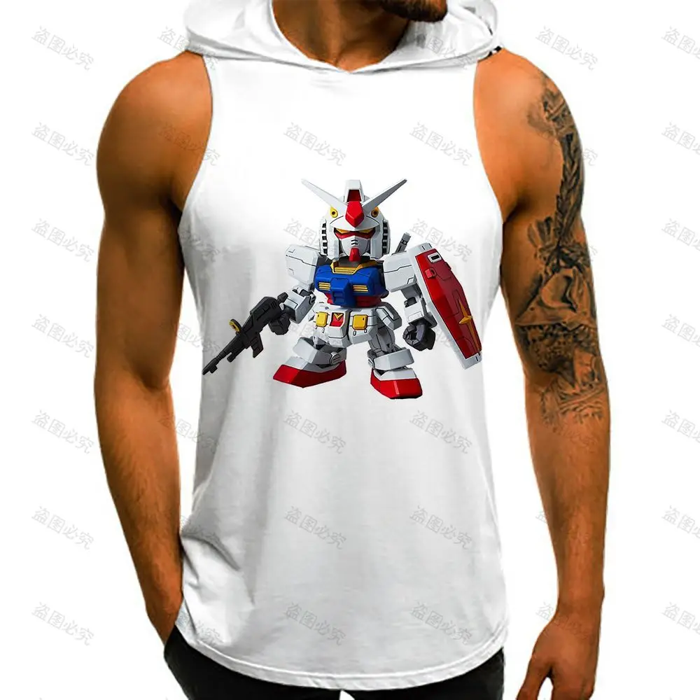 

Gundam Men's Hooded Tank Mobile Suit Streetwear Vest Cool Anime Hip Hop 3D Print GYM T-shirts Man European Size Fashion Harajuku