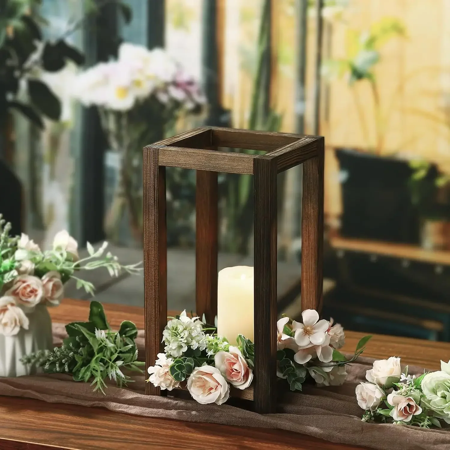 12 Pcs Wooden Wedding Lantern Centerpiece Integrated Rustic Wedding Candle Holders for (12.99 Inch High) USA