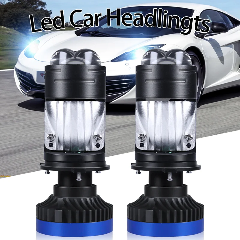 

HAOSJ Car H4 LED Headlights New T8pro Dual Laser Headlamps H4 Led Mini Lens Low and High Beam 12V 6000K Auto Perfect Headlights