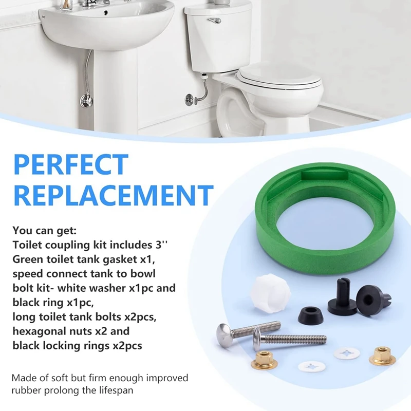 3 Inch Toilet Tank Replacement Accessories Kit, Compatible With American Standard AS738756-0070A Toilet Tank To Bowl Gasket A