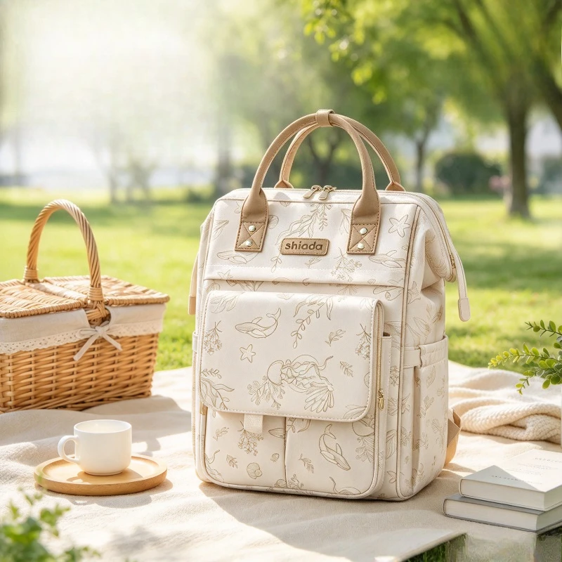 Extra Large Baby Diaper Backpack Waterproof Stain Resistant Separate Wet Dry Compartments Travel Nursery Ocean Print 기저귀 가방