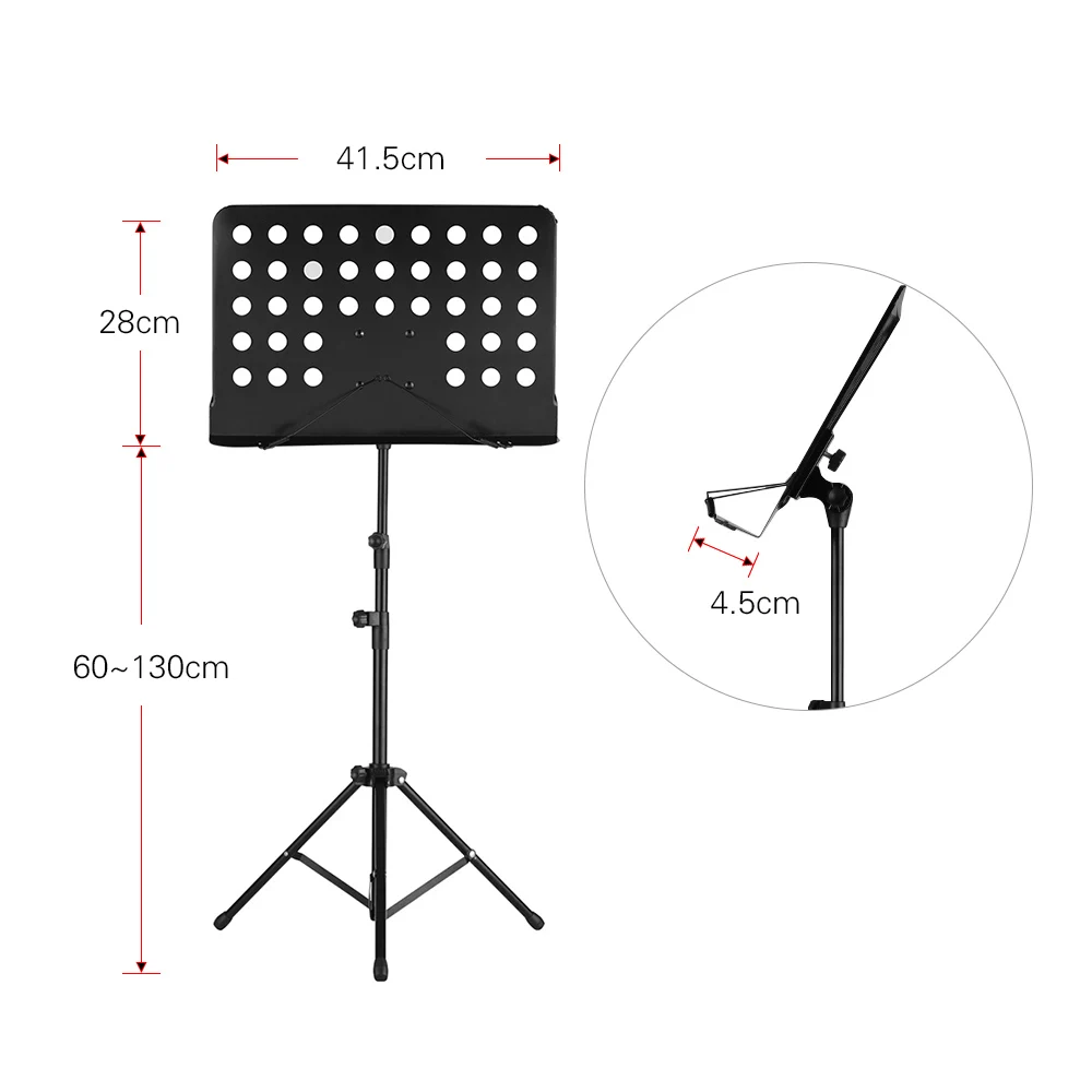 Portable Metal Music Stand Detachable Musical Instruments for Piano Violin Guitar Sheet Music Black