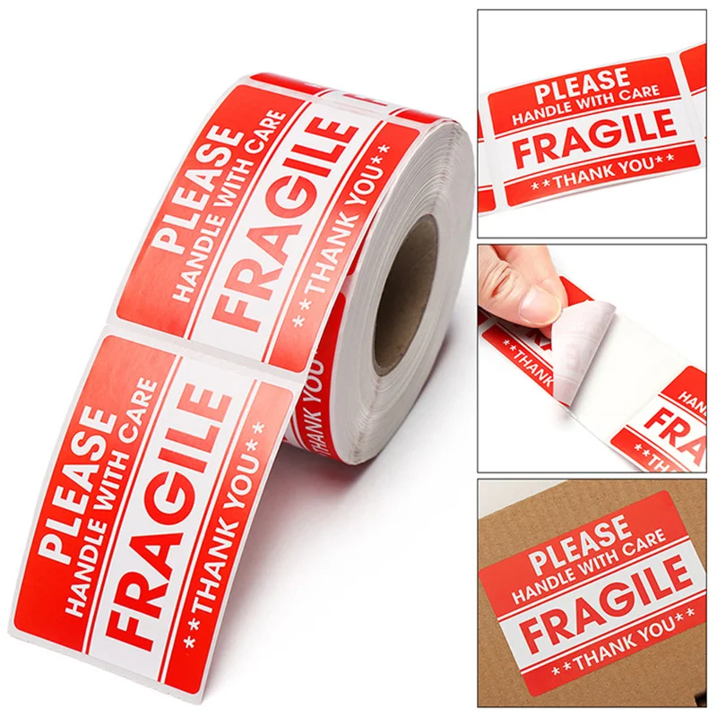 1000/500PCS English Fragile Stickers The Goods Please Handle With Care Warning Express Labels DIY Supplies