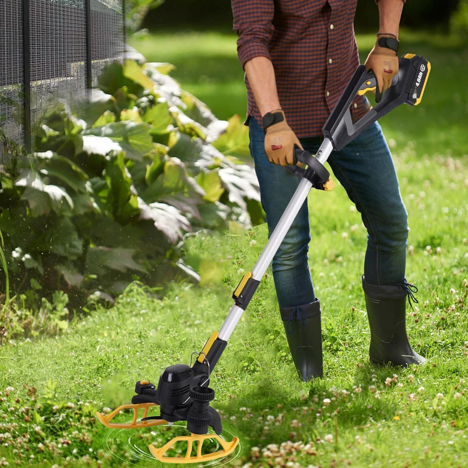 Cordless, Electric Weed Trimmer Rechargeable, One 4.0 Ah Battery Powered Weed Whacker, Grass Trimmer