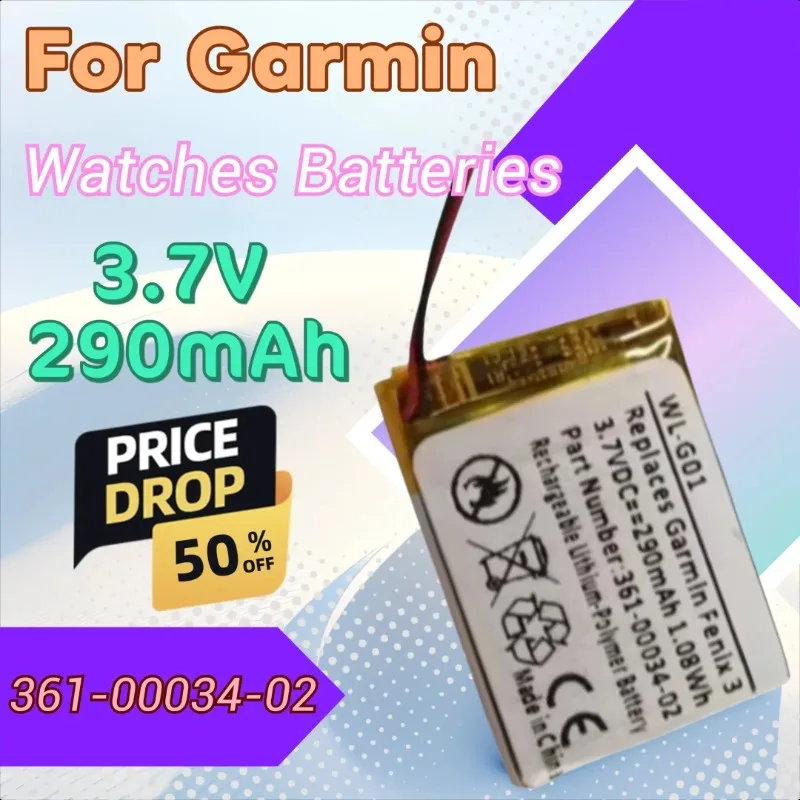 

High Quality New Smartwatch Battery 3.7V 290mAh for Garmin 361-00034-02 Fenix Fenix 3 HR3