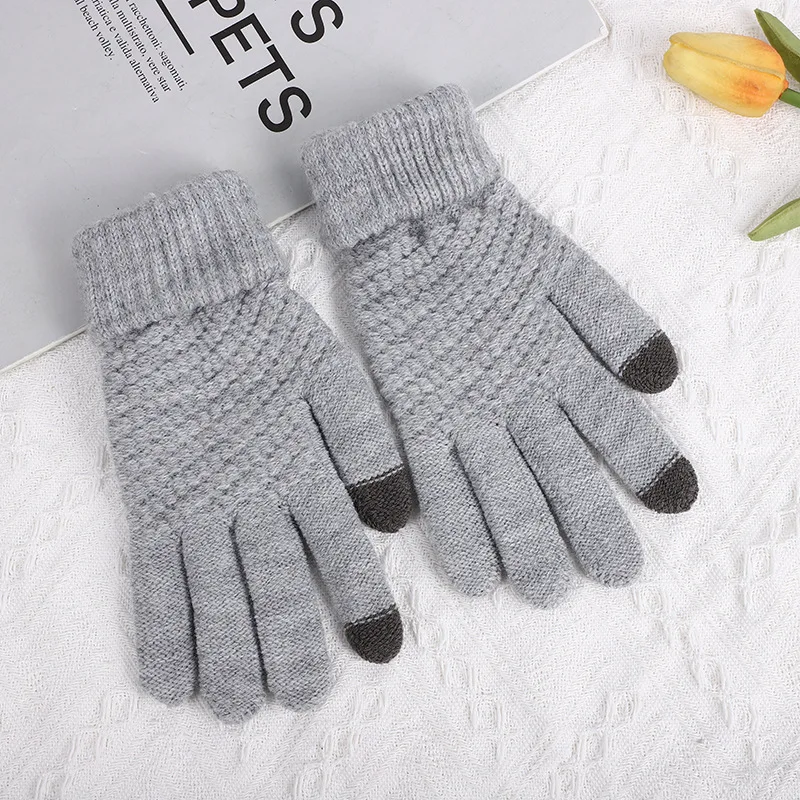 1 Pair Autumn Winter Thicken Warm Gloves For Women Men Touchscreen Knitted Wool Mittens Fashion Unisex Adult Students Gloves Set