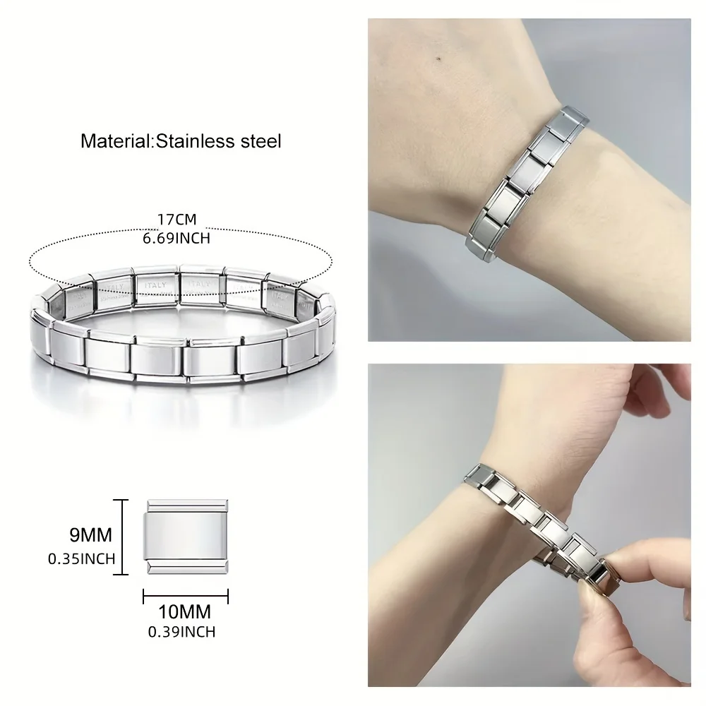 FTCY 9 mm Wide Stainless Steel Bracelets for Women Simple Trendy Style Daily Wear Silvery Charm Removable Bracelet Unisex