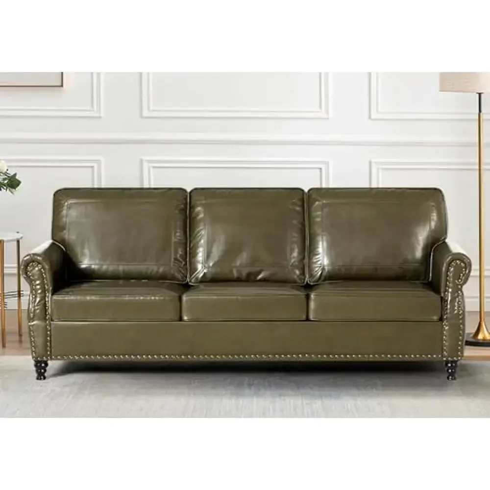 Traditional Faux Leather Sofa 80