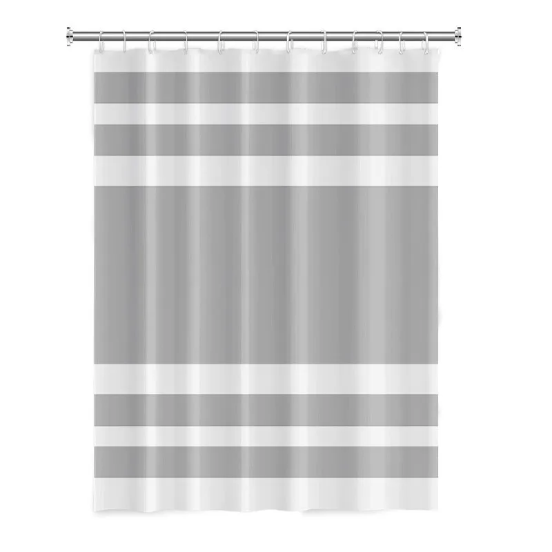 Inyahome White Grey Shower Curtain for Bathroom Boho Shower Curtain Cloth with Hooks Bohemian Stripe Fabric Shower Curtains