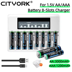 Akumulator litowo-jonowy 1,5 V AA AAA Akumulatory litowo-jonowe AA AAA do wentylatora Elektryczna mysz-zabawka z wyświetlaczem LCD 8 gniazd Inteligentna ładowarka do akumulatora litowo-jonowego 1,5 V AAA AA