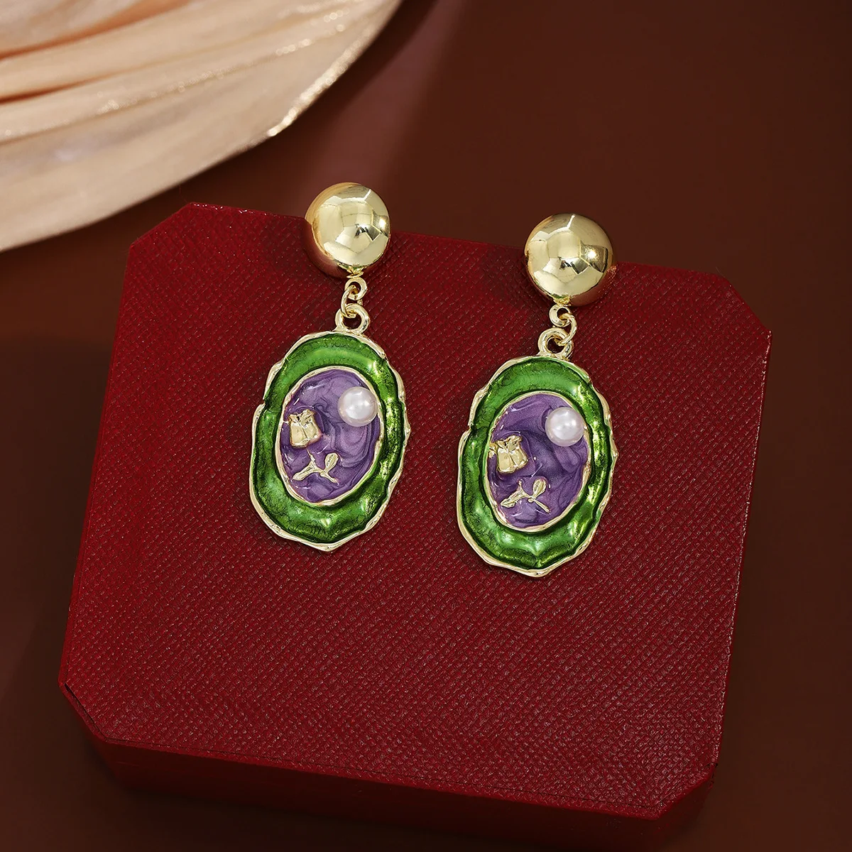 Creative Artistic Luxury Monet Garden Style Earrings Exquisite Enameled Geometric Square Oval Pendant Baroque Pearl Drop Earring