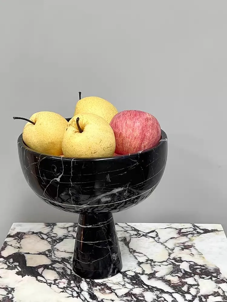 Natural Marble Fruit Decorative Tray Advanced Hotel Restaurant Big Bowl Tall Feet Melon Fruit plate Dining Table Ornaments