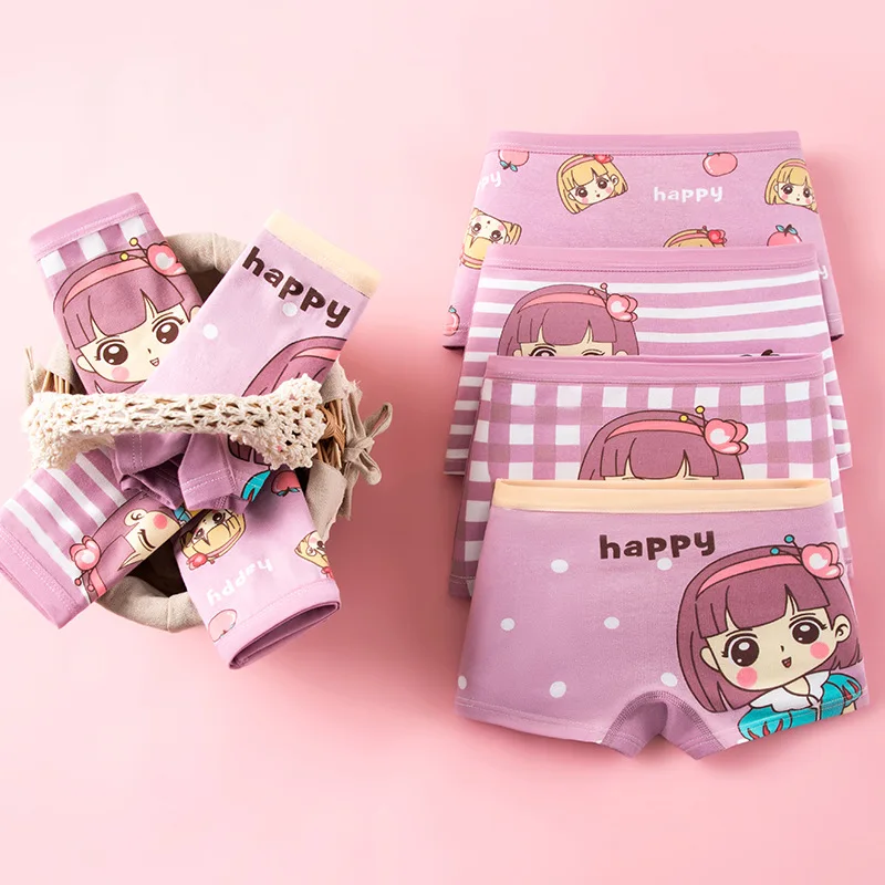 4pcs Cotton Girls Soft Panties Baby Lovely Character Pattern Cartoon Panty Students Boxer Briefs Kids Underwears Children Boxers