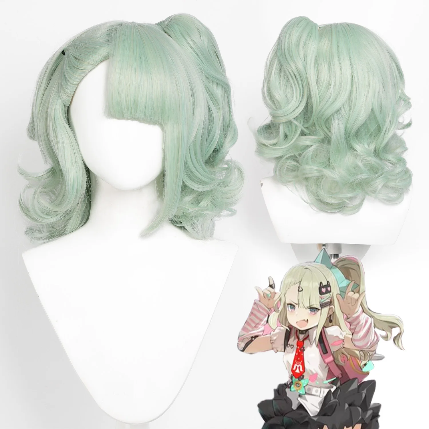ZZZ Zenless Zone Zero Chinatsu Remiel Cosplay Wig Light Green Curly Hair With Detachable Ponytail Synthetic Anime Wigs