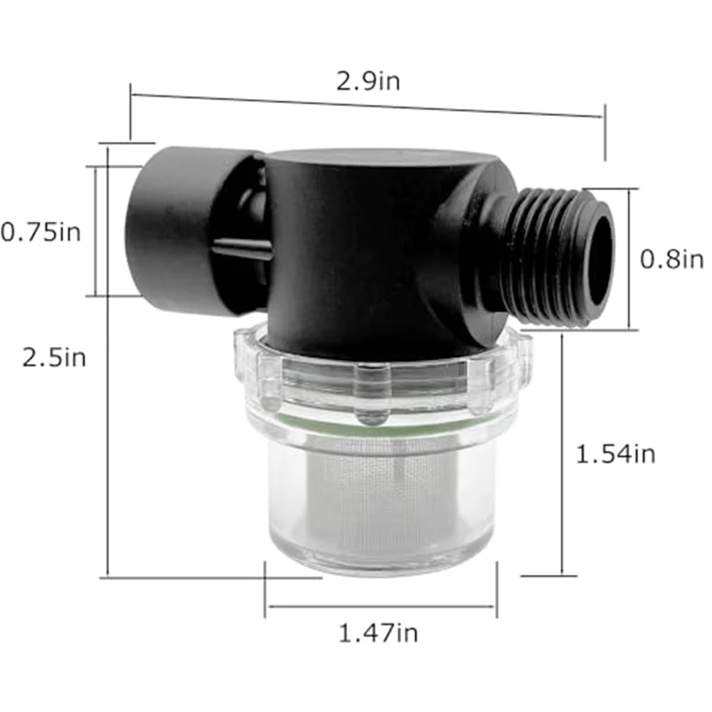 60 Mesh Stainless Steel Threaded Inline Mesh Strainer Reusable Sediment Filter ABS Construction For RV Boat Washing Machine Part