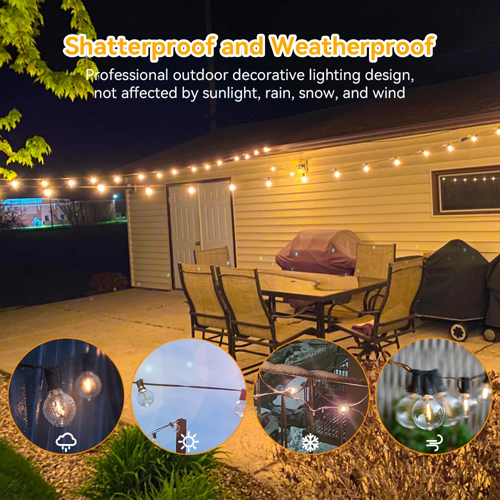 Solar String Lights Outdoor G40 Patio Lights Solar Powered Fairy Lights With Remote Weatherproof Hanging Lights For Holiday Back