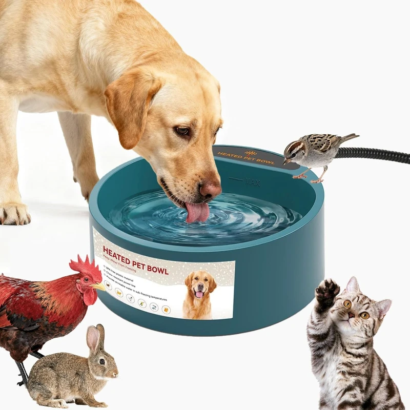 2.2L Heated Dog Bowl, Provides No Freeze Water, Pet Water Heater for Dogs/Cats/Chickens/Birds/Livestock, Green Dogs Accessories