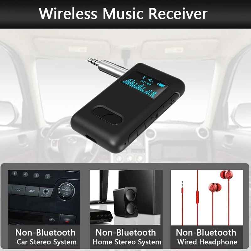 5.0 Bluetooth Adapter Wireless Audio Bluetooth Transmitter Receiver Jack RCA Stereo For PC TV Car 3.5Mm AUX LCD Display