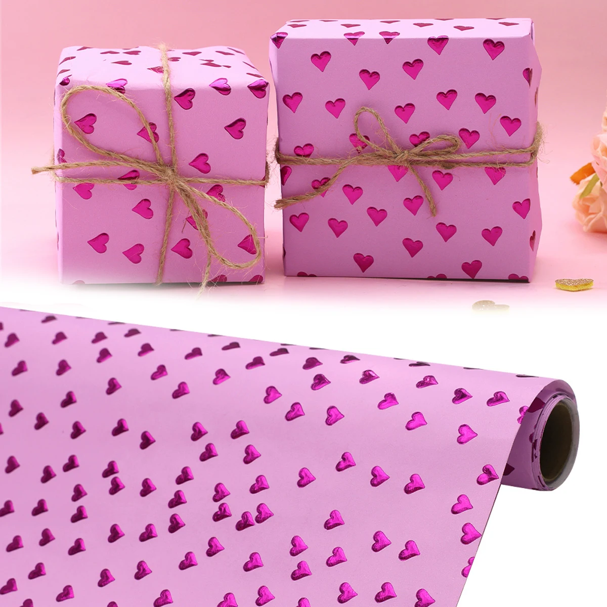 1 rollo de papel de regalo para el día de San Valentín con forma de corazón rosa, diseño de corazón rosa para el día de San Valentín, día de la madre, aniversario, cumpleaños, boda