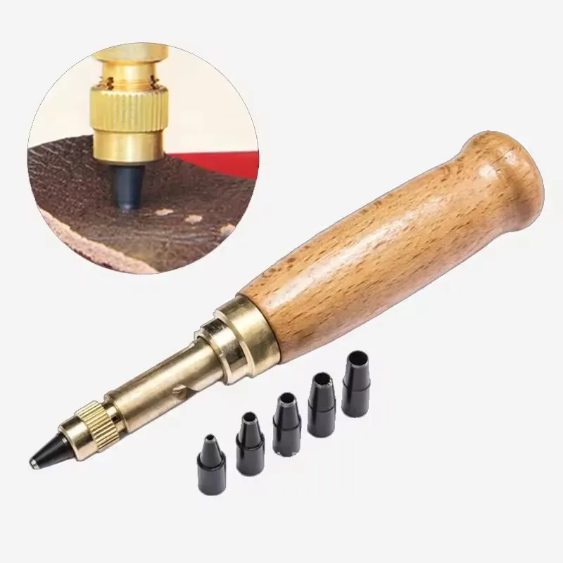Hole Punch Screw Removable Book Drill Auto With 6 Size Tip 1.5-4mm Automatic Belts Screw Punch Leather Tool