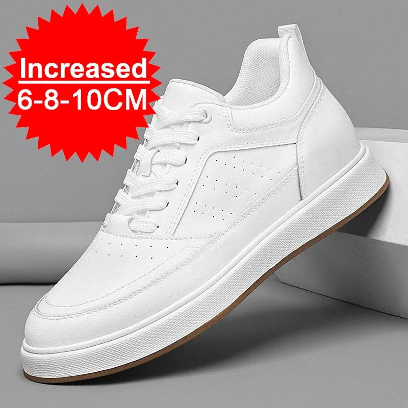 Mid Top Elevator Sneakers for Men 10CM Invisible Inner Height Increase Breathable Leather Shoes Platform Casual Skate Board Shoe