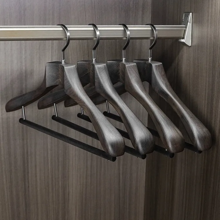 

Solid Wood Hanger High-end Suit Coat Non-marking Clothes Support Widened Flocking Rod Wooden Clothes Hanger