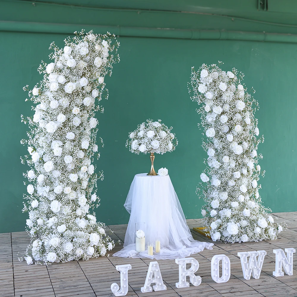 Luxury Artificial White Rose Rose Babysbreath Arch Flower Arrangement for Wedding Event Props Gypsophila Table Centerpieces