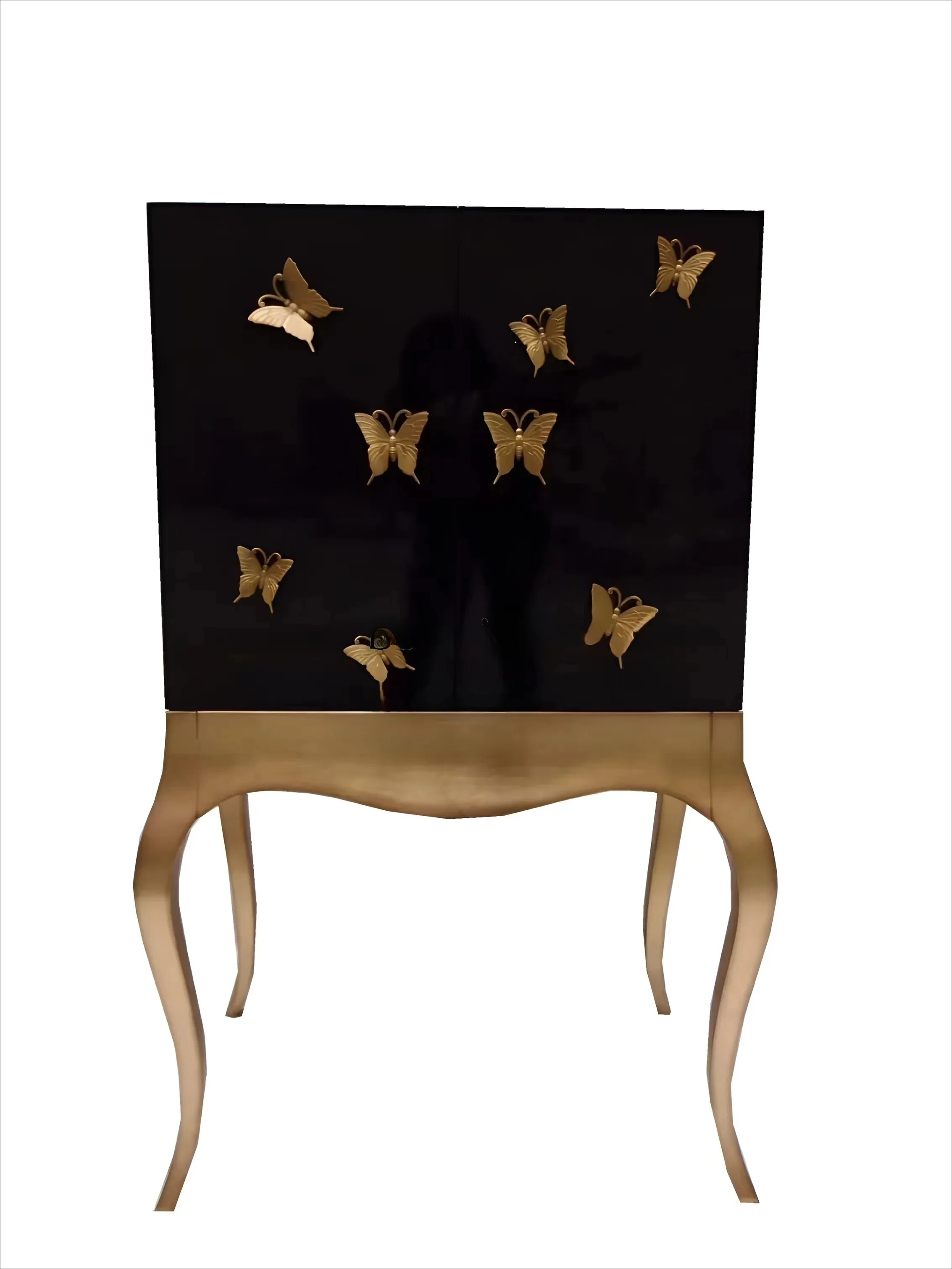 

American-Style Black Gold Butterfly Decorative Locker Solid Wood Double Door Hallway Storage Cabinet