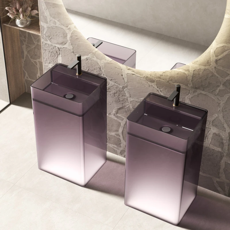 

Color transparent column basin square floor resin washbasin hotel bed and breakfast