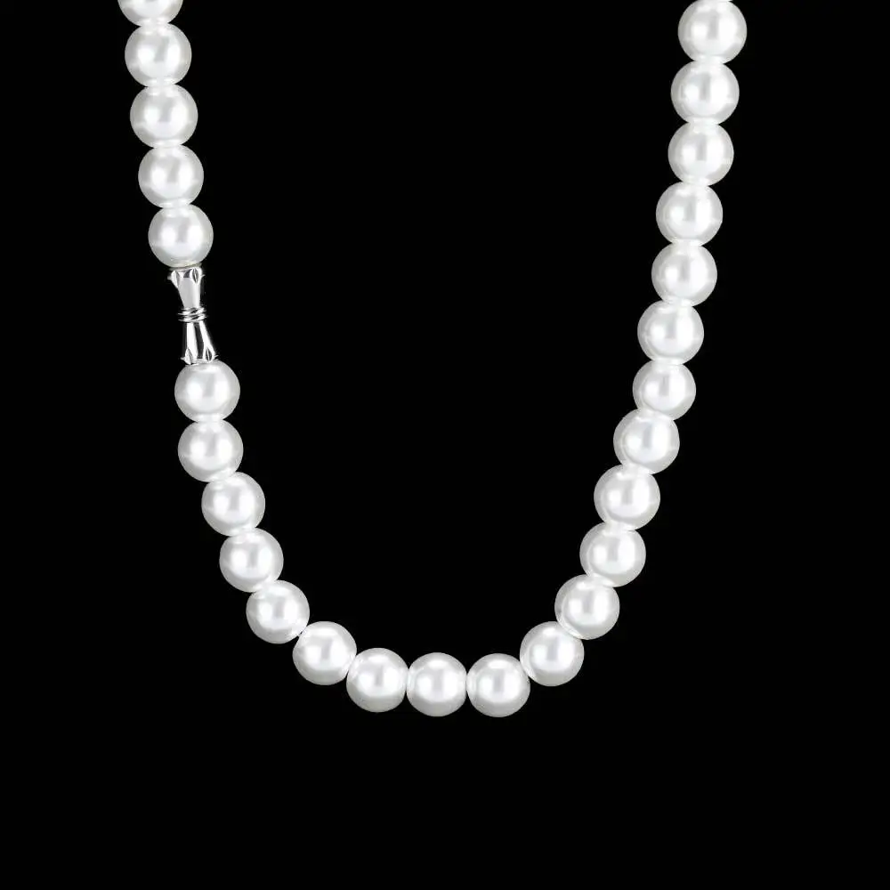 

6mm White Pearls Beads Necklace Choker Chain Hip Hop Fashion Cool Jewelry for Men Women Birthday Gift