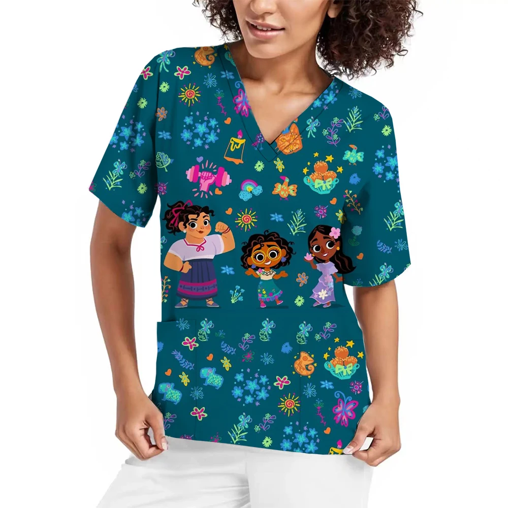 Uniforme d'Infirmière Imprimé Princesse Disney pour Femme, Robe Génératrice à Col en V, Vêtements de Travail à Manches Courtes pour Clinique Dentaire, Blanche Neige, Hôpital pour Animaux de Compagnie