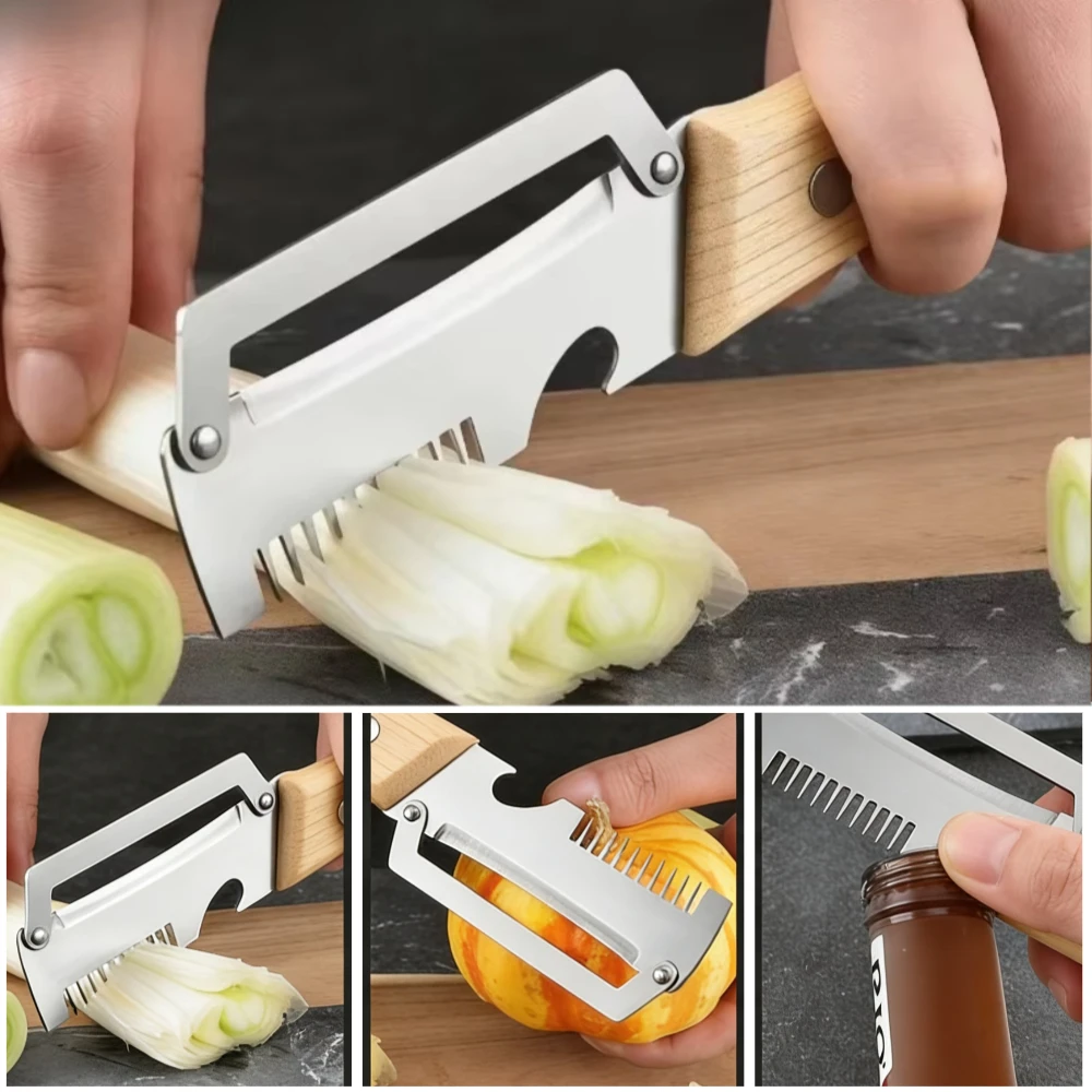 Pelador de Frutas y Verduras de Acero Inoxidable 3 en 1, Cortador y Rallador Multifuncional para Preparación de Ensaladas y Cocina