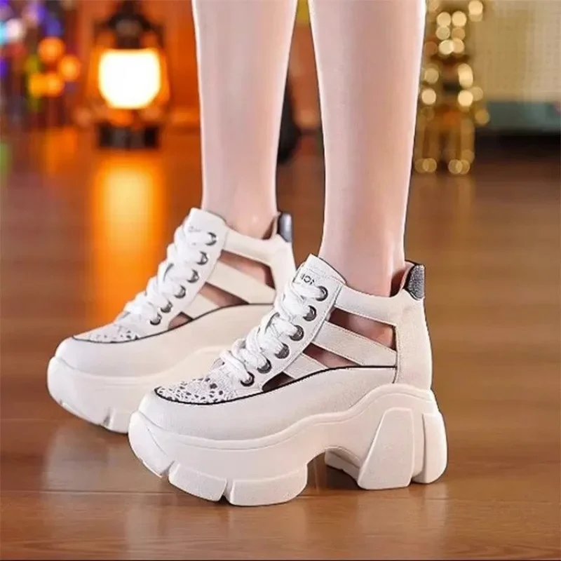 Hollow Summer Sandals Wedge Heels Sneakers Women High Platform Beach Flip Flops Casual Breathable Walking vulcanized shoes