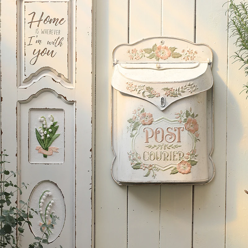 Vintage European Wrought Iron Mailbox Creative Home Decor Wall Mounted Suggestion Box Outdoor Garden Rustic Wall Art Organizer