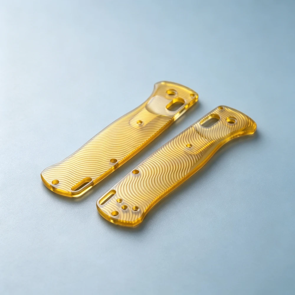 535 Eye-catching Translucent Amber Yellow PEI Grips Blanks Unique Wave Texture for DIY Folding Knife Custom Parts