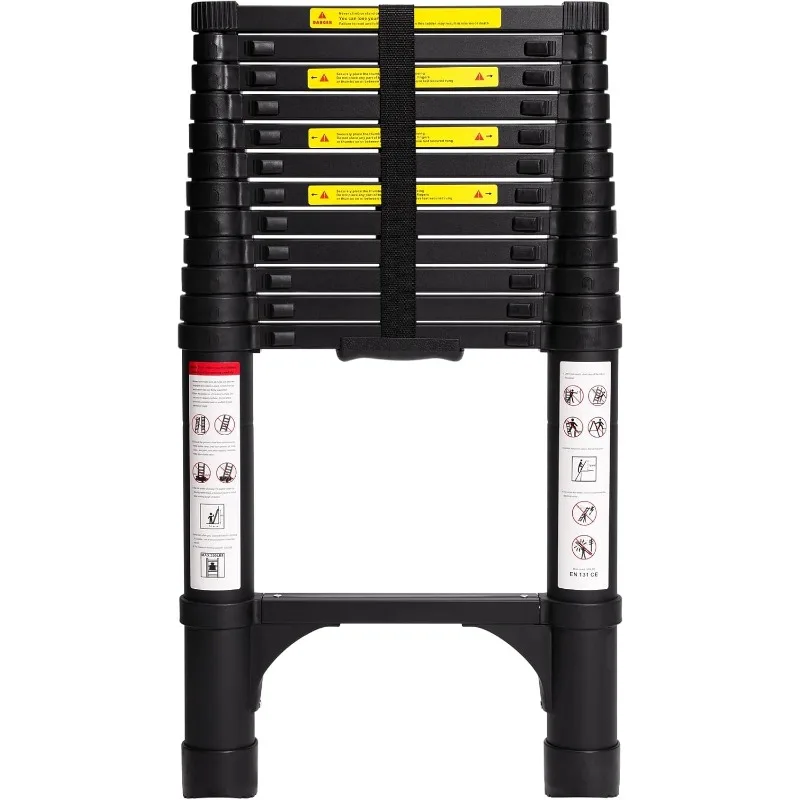 Aluminum Telescoping Ladder, Lightweight Multi-Purpose Collapsible Extension with 2 Triangle Stabilizers, Heavy Duty